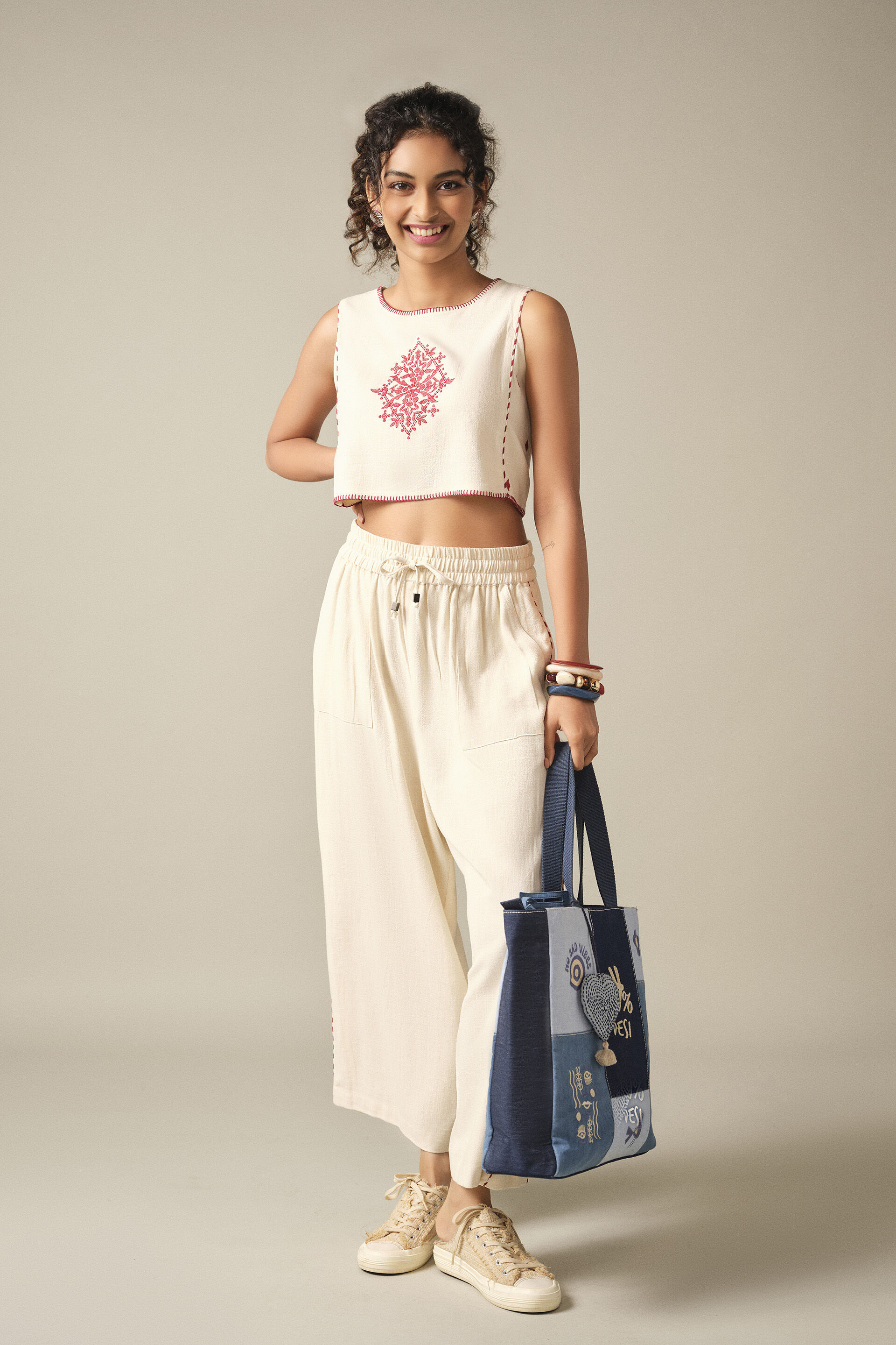 Embroidered Co-ord Set in Natural, Natural, image 3